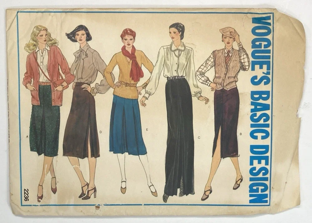 Vogue 2236 Basic Misses 70s Skirt Options Slim Pleat Midi Maxi Sz 8 Cut Complete